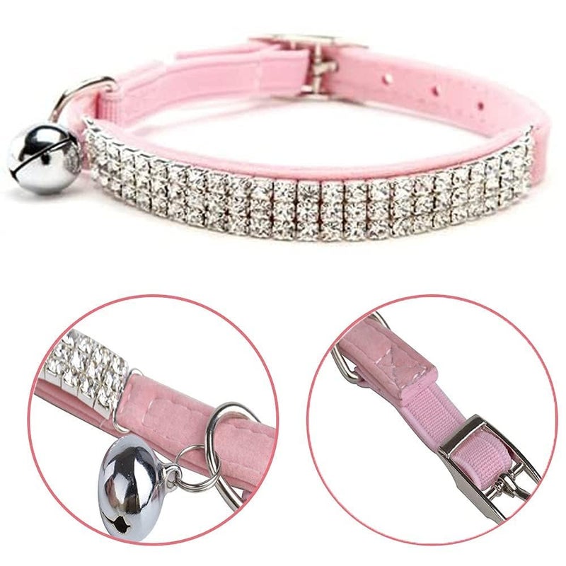CHUKCHI Soft Velvet Safe Cat Adjustable Collar Bling Diamante with Bells,11 inch for Small Dogs and Cats (Pink) - Image 2